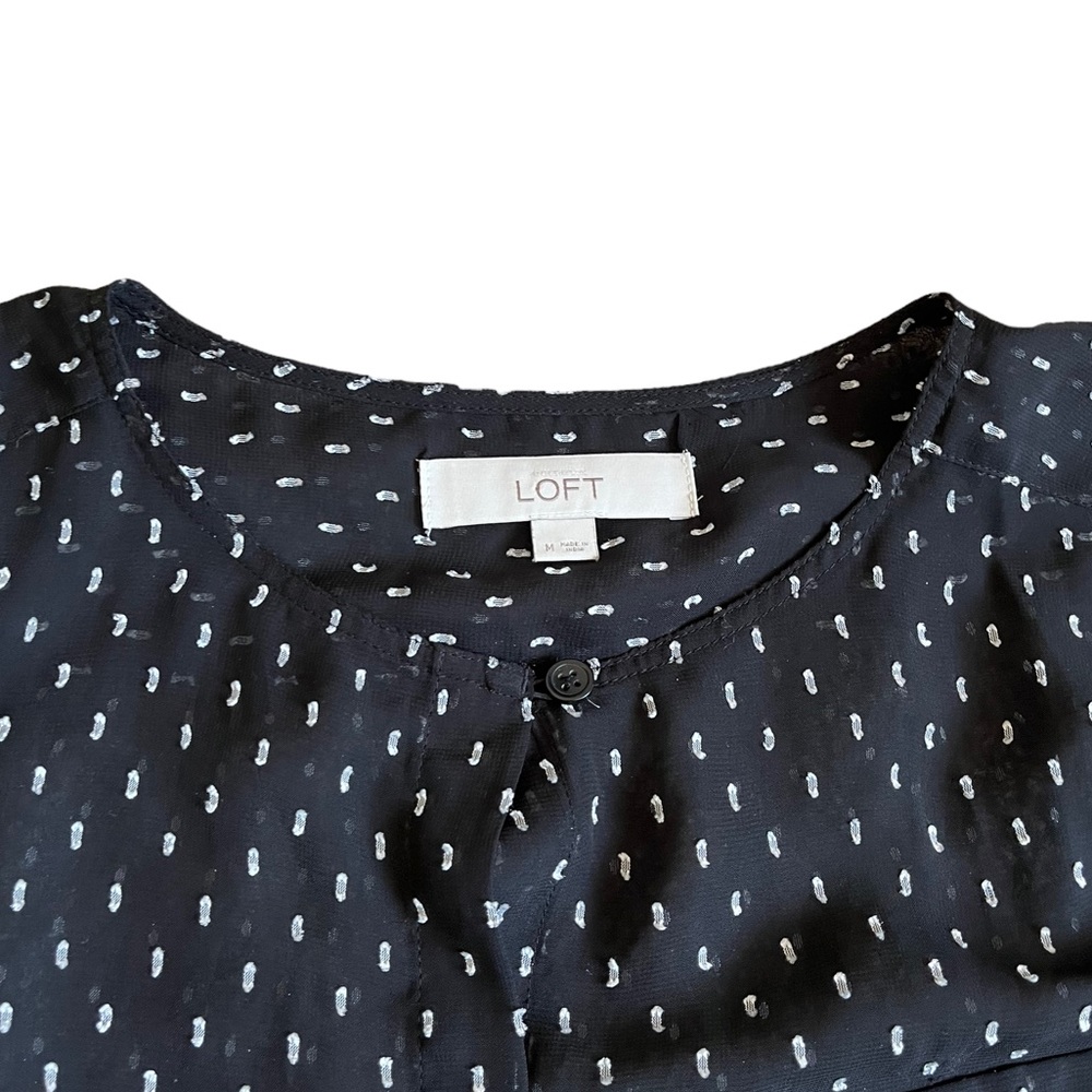 LOFT Black & White Sheer Button Up Blouse | Women’s M - Picture 2 of 5